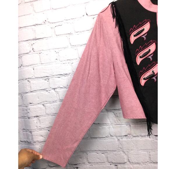 1849 Authentic Ranchwear Fringe Western Cowgirl Cropped Embroidered Pink Shirt S - Picture 5 of 13